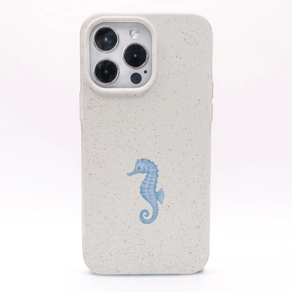 iPhone 15 pro Hülle - Seepferdchen weiß - "SeahorseTale" - nachhaltig