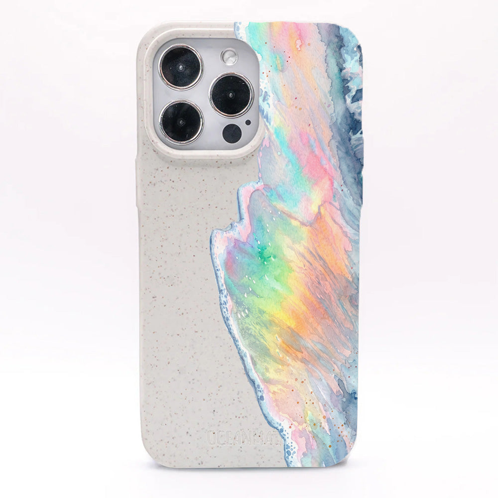 iPhone 13 Hülle - Regenbogen Welle weiß - "WaveOfPride" - nachhaltig