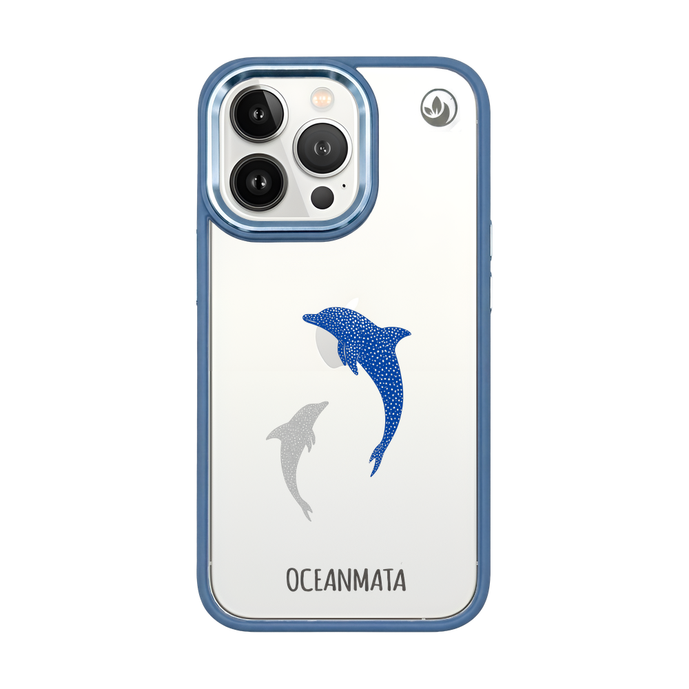 iPhone 13 pro Hülle - Delfin blau - "Dolphin Twins" - nachhaltig