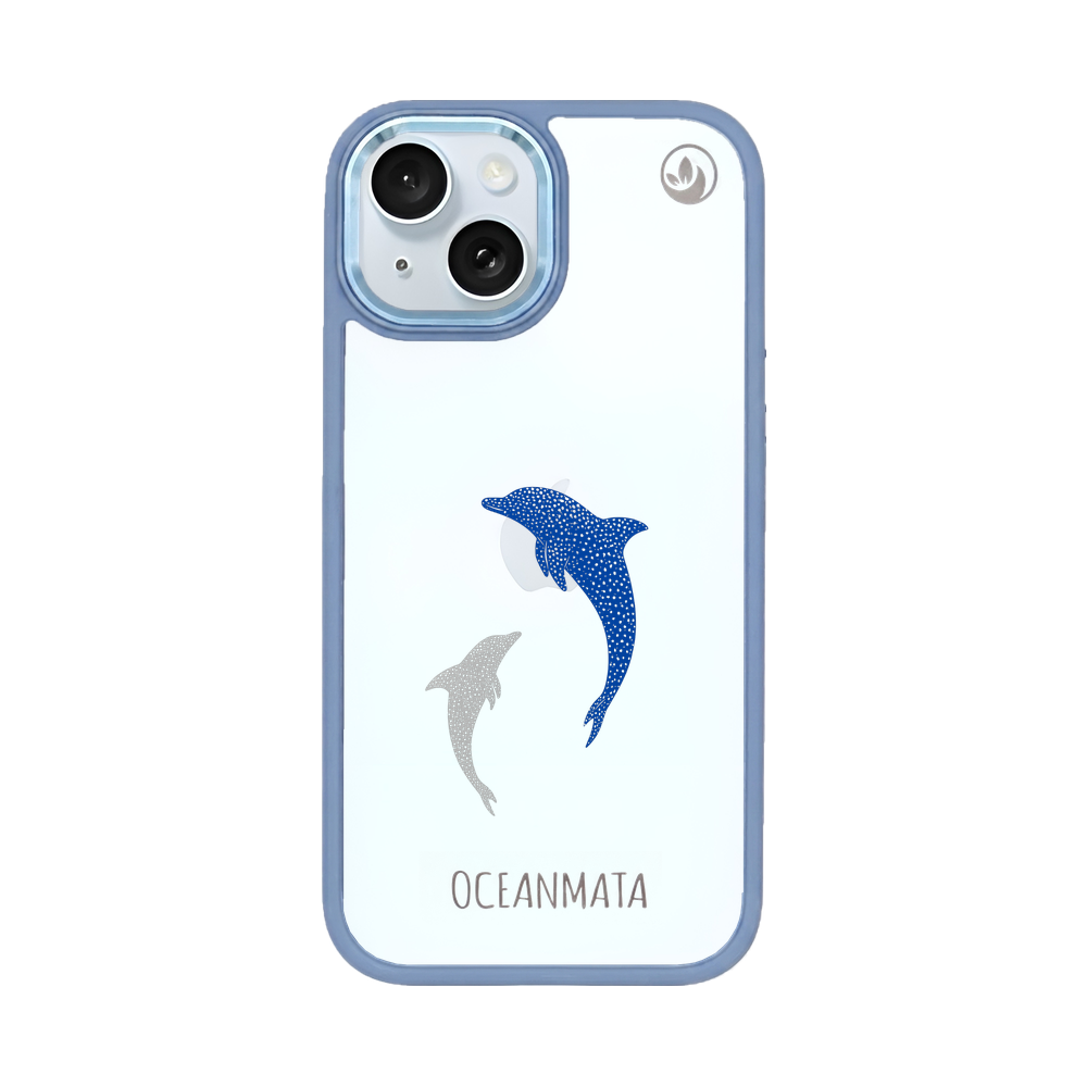 iPhone 15 Hülle - Delfin blau - "Dolphin Twins" - nachhaltig