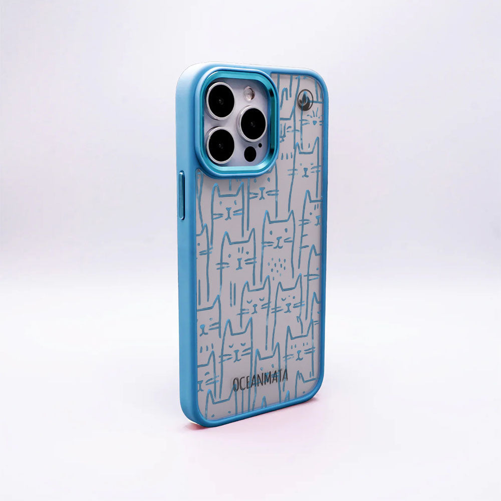 iPhone 13 pro max Hülle - Katzen blau - "miau" - nachhaltig