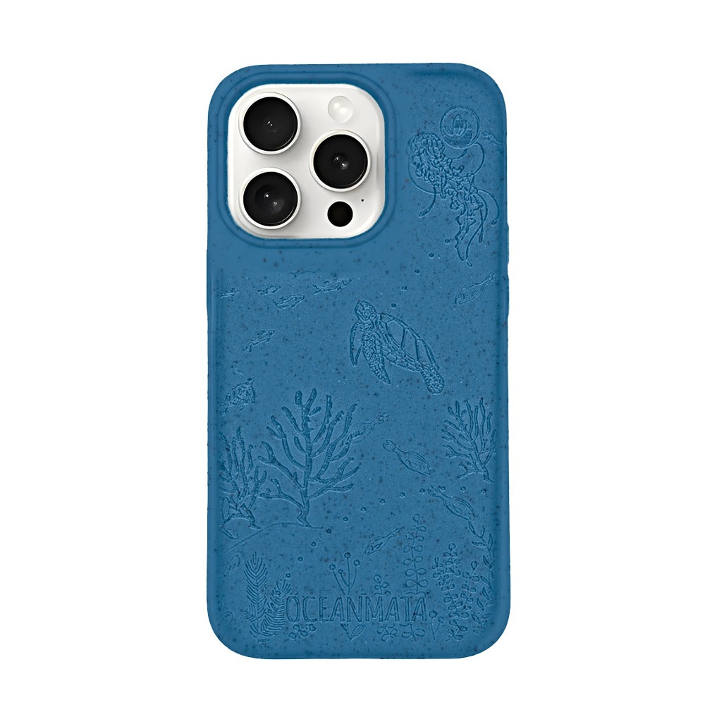 iPhone 15 pro max Hülle "TURTLE Family" - blau - nachhaltig