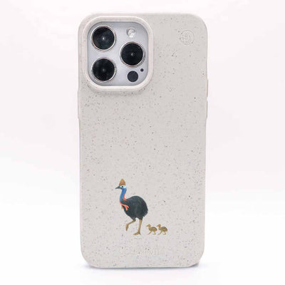 iPhone 15 pro Hülle - Cassowary weiß - "CassowaryStroll" - nachhaltig