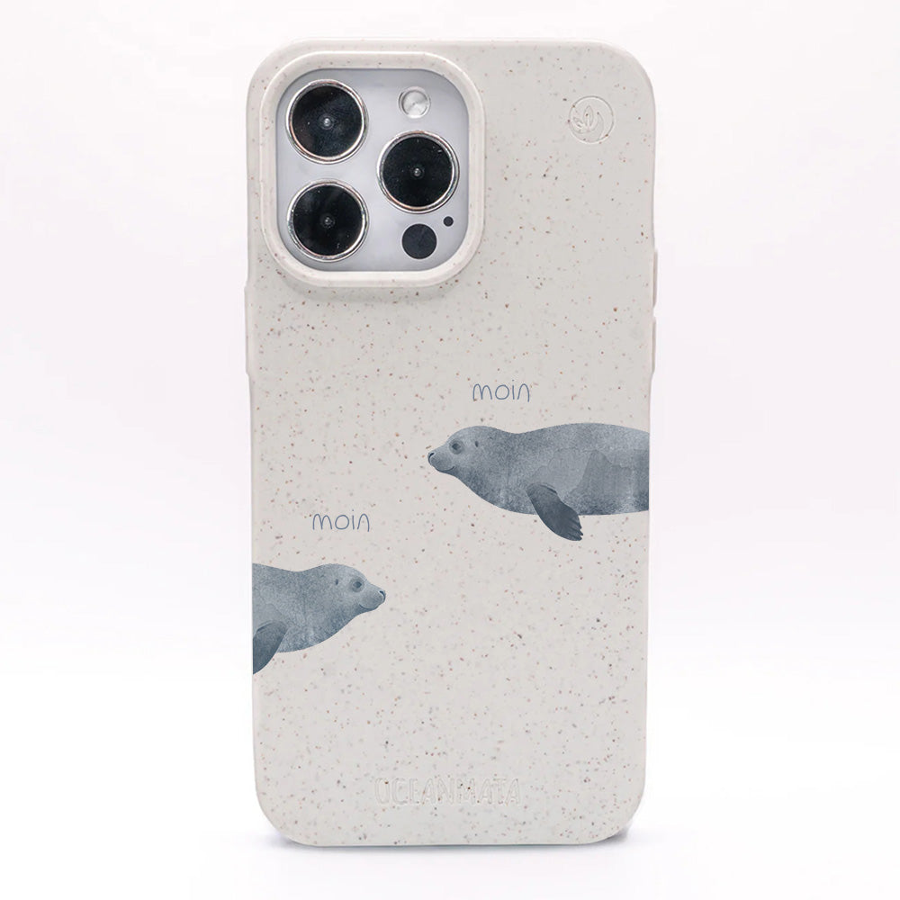 iPhone 18 Pro Max / 17 Pro Max Hülle - Robbe weiß - "mooornin" - nachhaltig