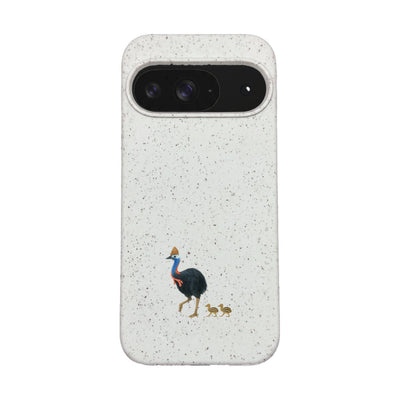 Google Pixel 9 / 9 Pro Hülle - Cassowary weiß - "CassowaryStroll" - nachhaltig