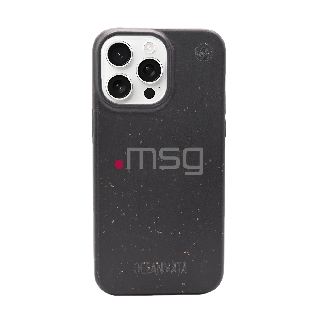 msg systems ag × OceanMata Hülle Schwarz – iPhone 13 mini (Muster)