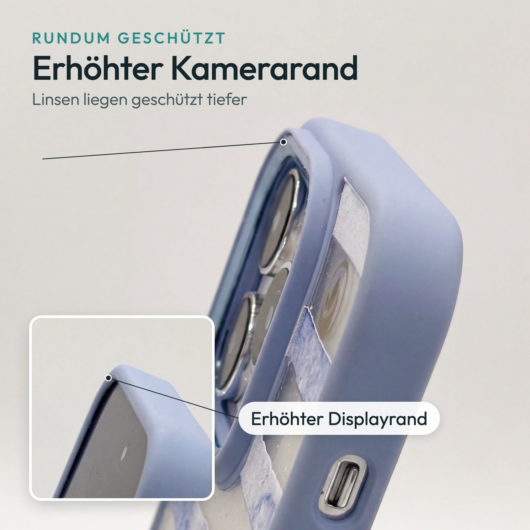 iPhone 16e/17e Hülle - Seepferdchen weiß - "SeahorseTale" — erhöhter Kamerarand und Displayrand