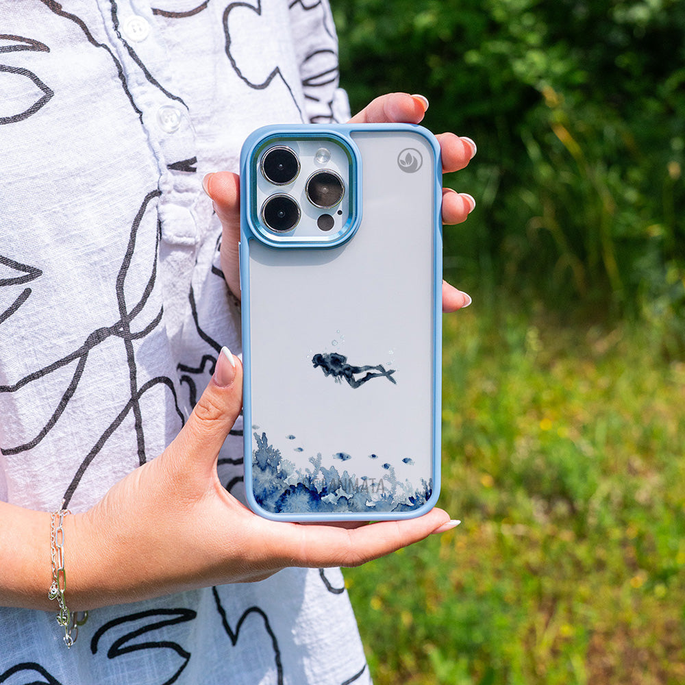 iPhone 15 Hülle - Taucher blau - "DeepDive" - nachhaltig