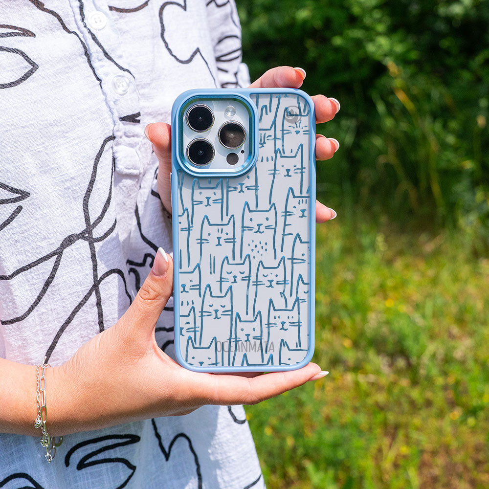iPhone 15 pro Hülle - Katzen blau - "miau" - nachhaltig