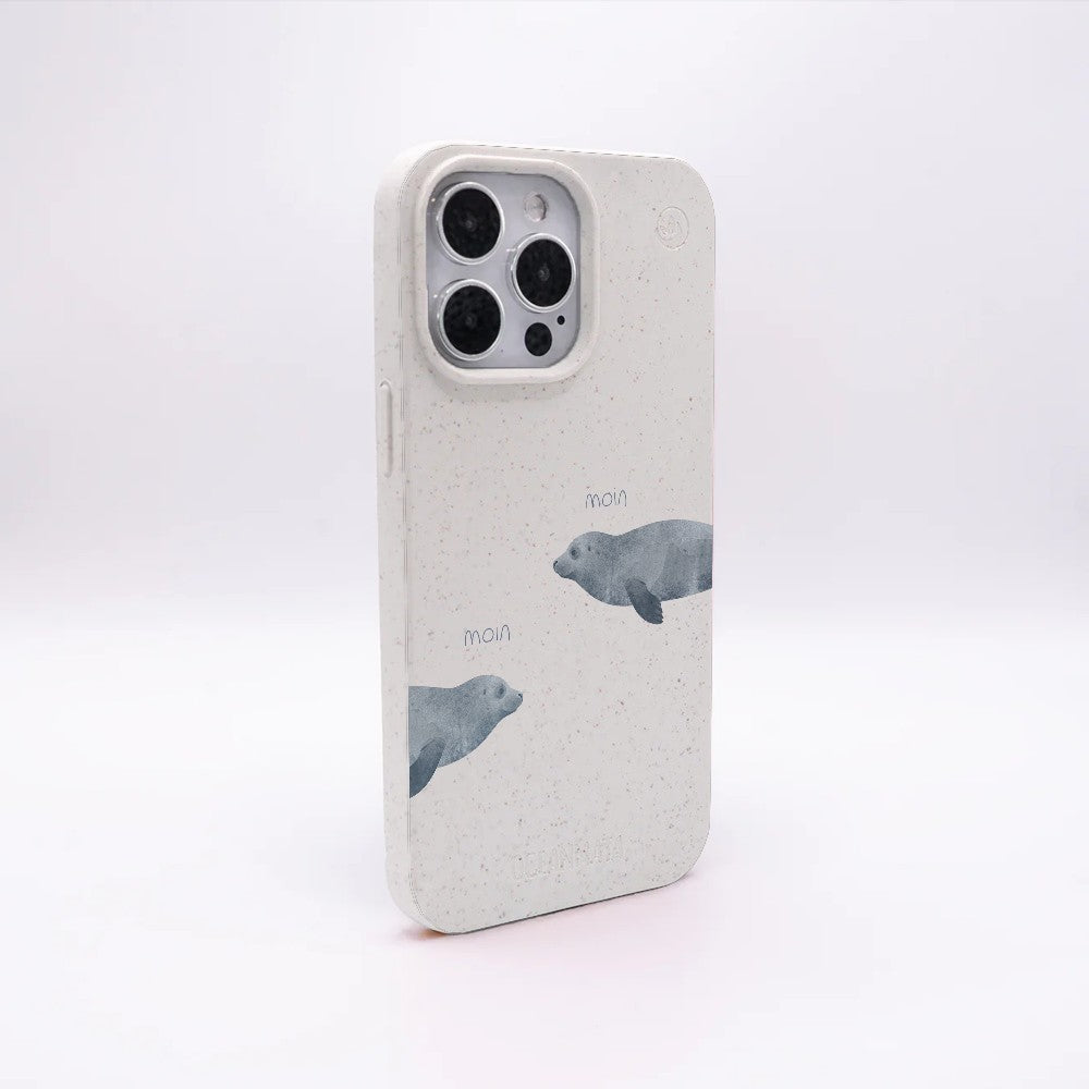 iPhone 17 Air Hülle - Robbe weiß - "mooornin" - nachhaltig