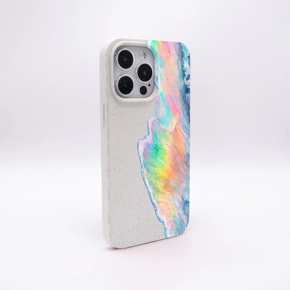 iPhone 16 pro Hülle - Regenbogen Welle weiß - "WaveOfPride" - nachhaltig