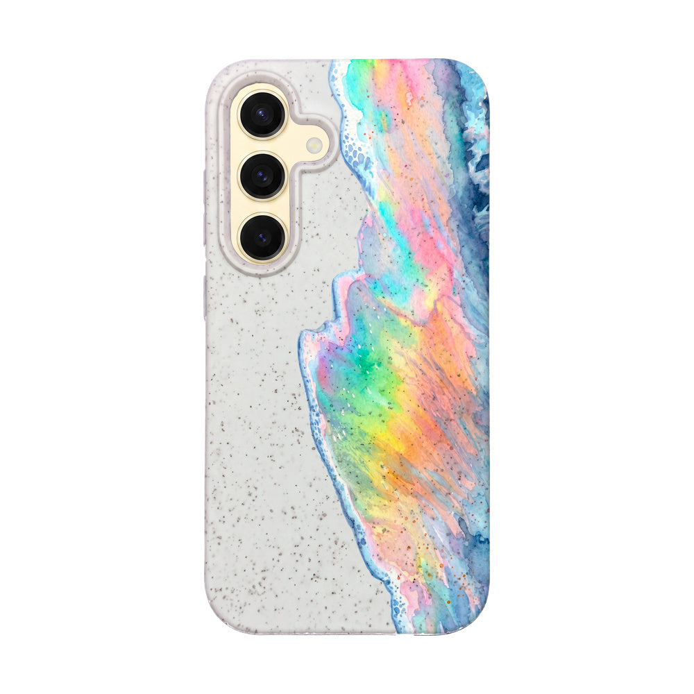 Samsung S24 Hülle - Regenbogen Welle weiß - "WaveOfPride" - nachhaltig