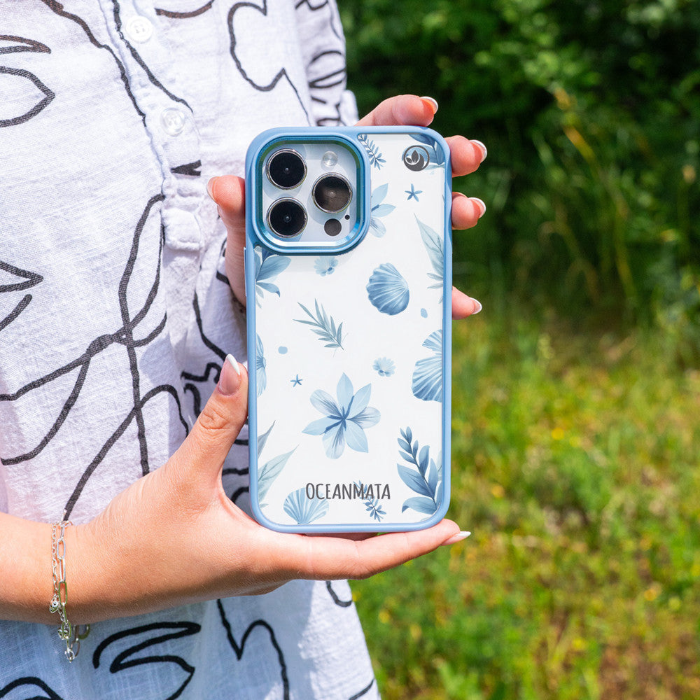 iPhone 14 pro Hülle - Blumen blau - "Flowers & Shells" - nachhaltig
